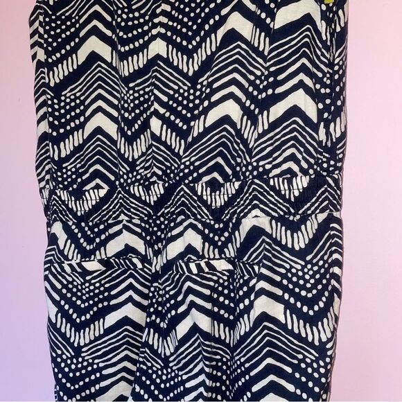 J Crew Size 6 Linen Blend Navy and White Chevron Jumpsuit Sleeveless - Picture 8 of 9
